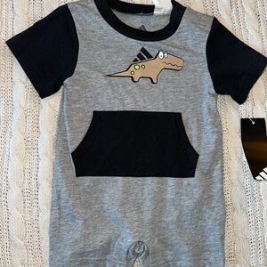 adidas Gray and Black Dino Graphic romper